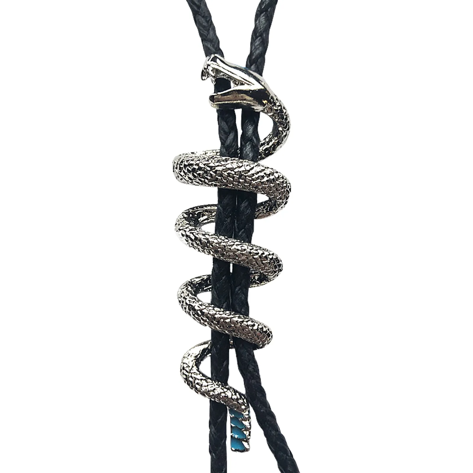 Silver Rattlesnake with Turquoise Enamel Western Bolo Tie