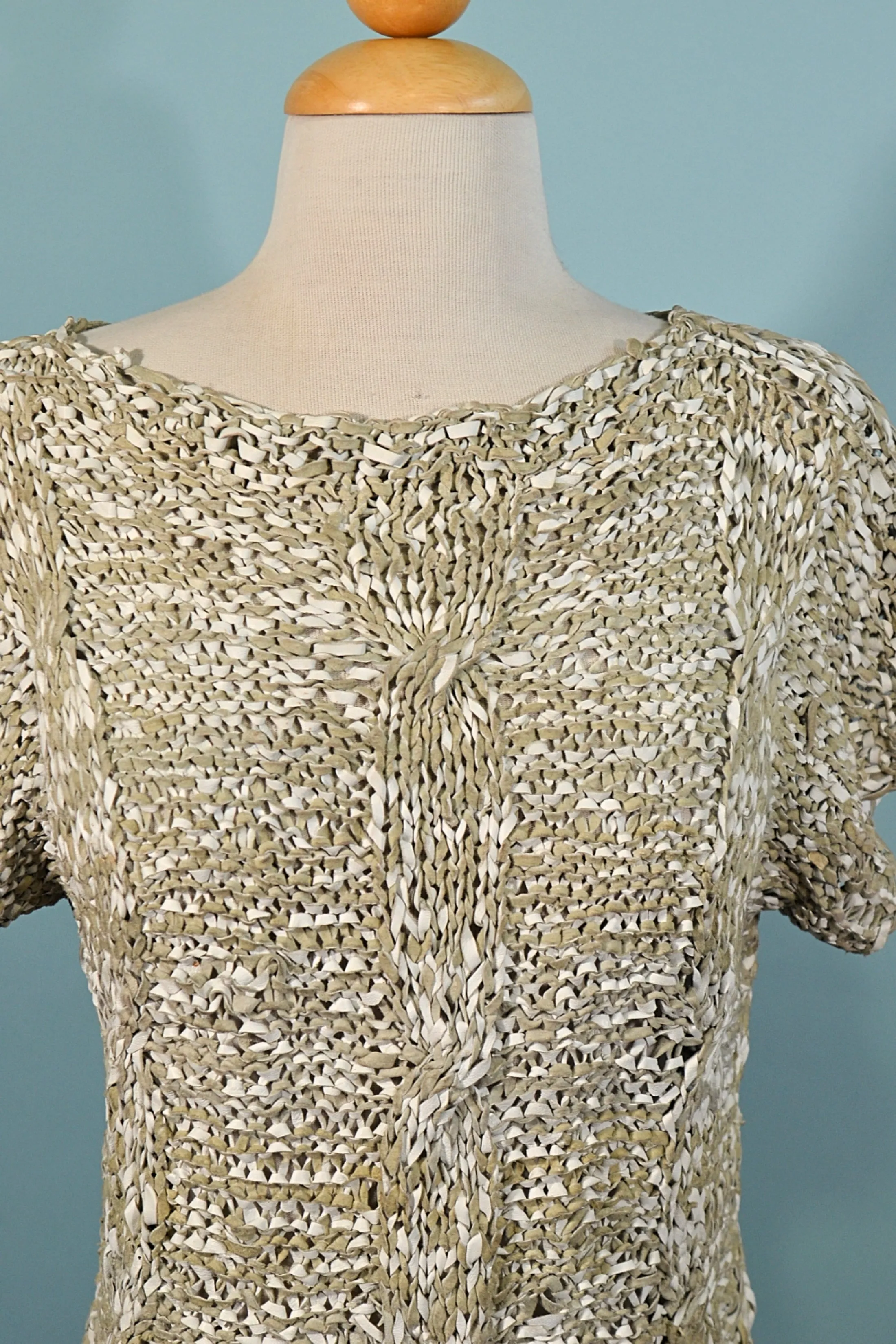 SOLD Vintage Woven Leather Pullover Top, Cable Knit Leather Top S/M