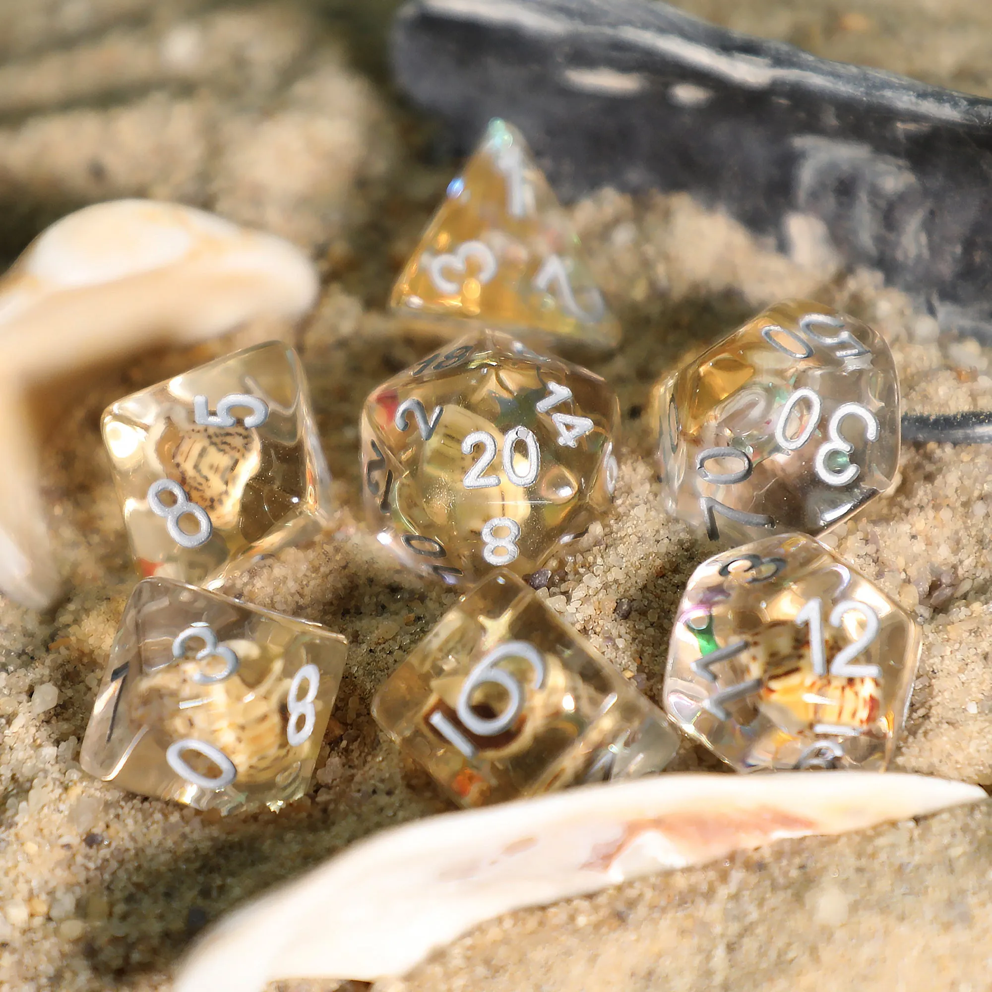 Yellow Conch Shell Resin 7pc Dice Set